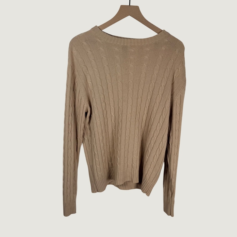 Ike Behar Mens L Tan 100% Cashmere Cable Knit Crewneck Sweater Minimalist Preppy